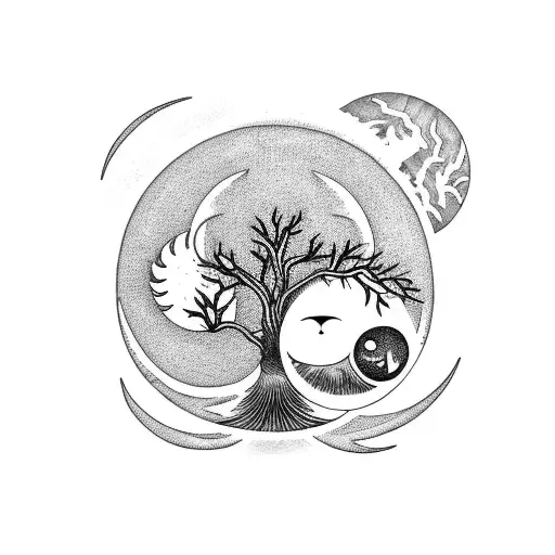 Sun And Moon With Tree Of Life