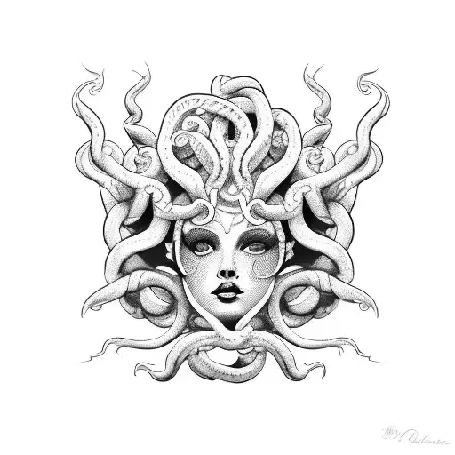 A Blackwork Tattoo Of Medusa