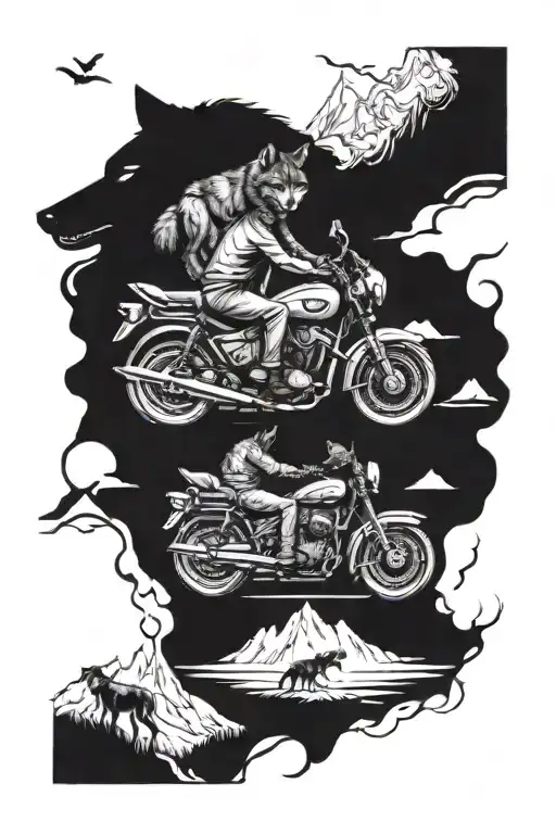 A Family Of Wolves Exploring Different Countries On Motorcycles