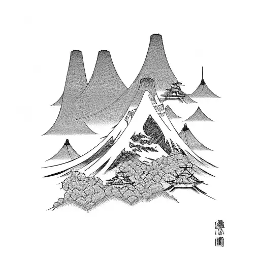 Japanese Landscape With A Samurai Silhouette