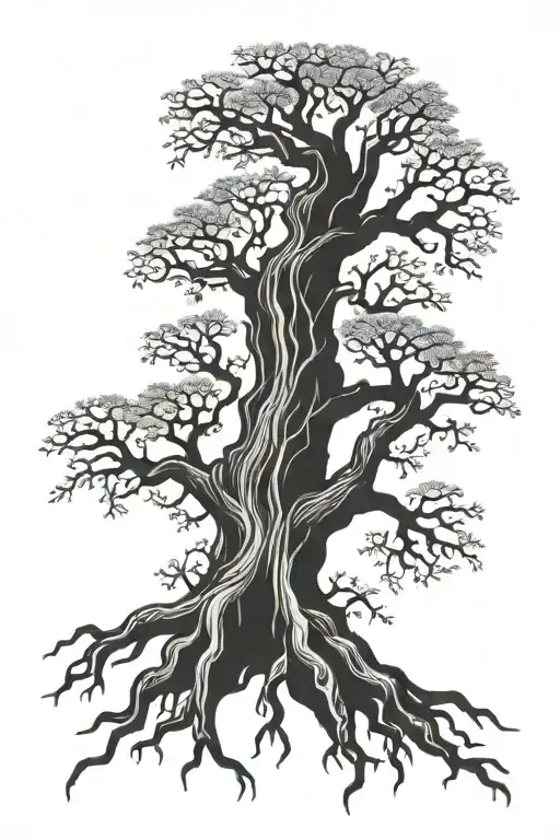 Tree With A V Incorporated In Trunk With Roots Growing Down