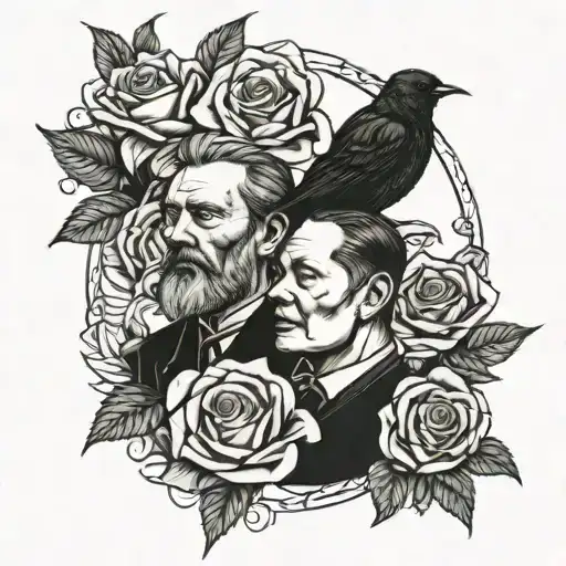 Father And Mother Portrait With Roses And Swallows Around
