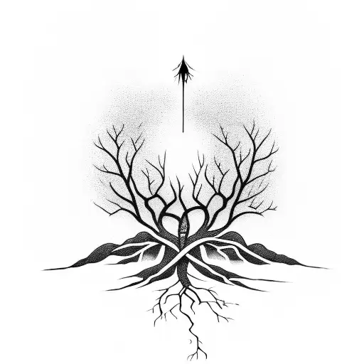 Dark Themes Tree With Roots With A Dagger Going Through The Middle