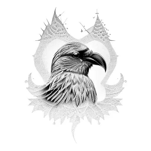 Black Crow Flying Black And Grey Dotwork