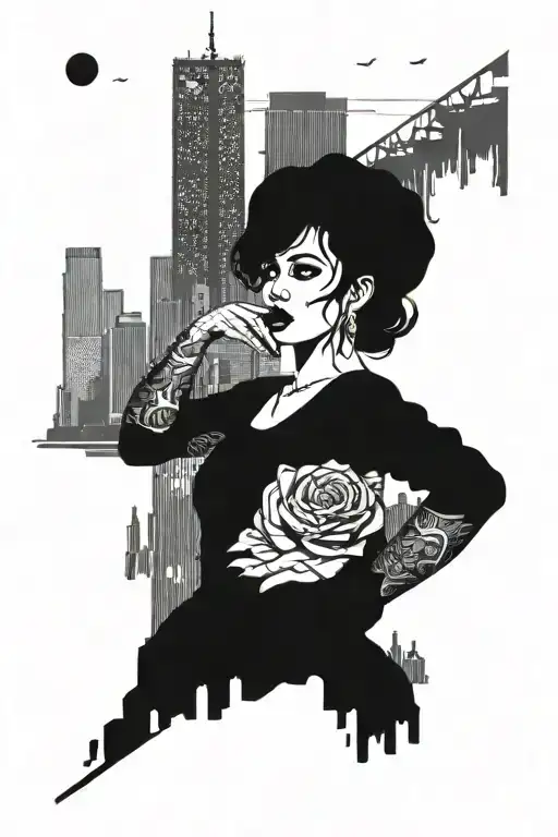 Chicana Woman And New York In The Background