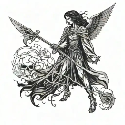 Angel Of Death Holding A Scythe With Crow Flying Across