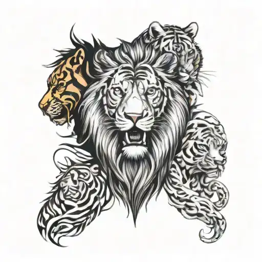 Lion And Tiger And Shark And Bear And Eagle Leg Sleeve
