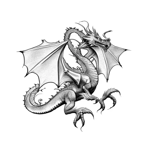 Fantasy Dragon In Flight With Sword In Northern Style