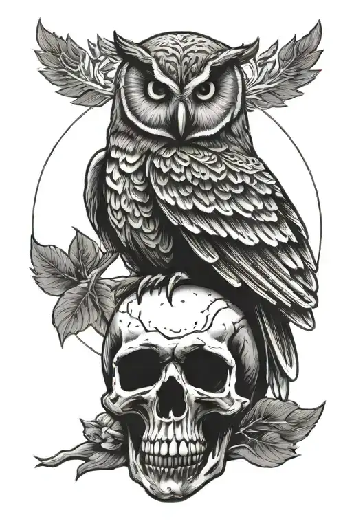 An Owl Perched On Skull