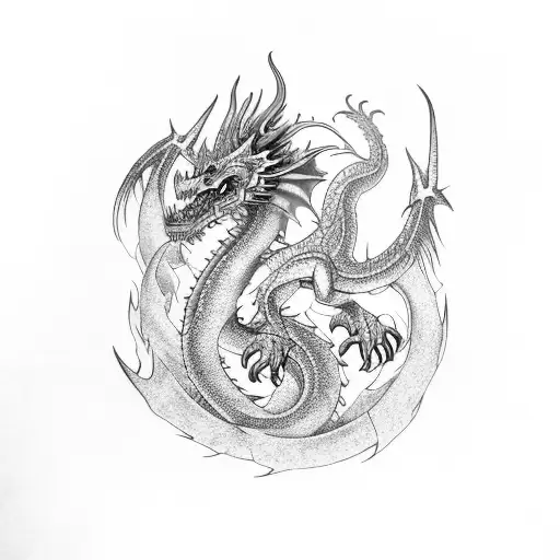 Fantasy Dragon With Elements Of Uroboros In Northern Style