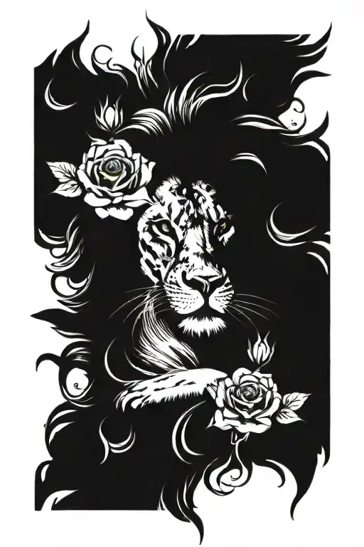 Lion With Rose And Girls Inside Surrounded