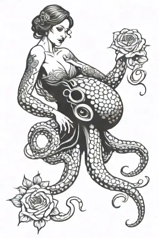 Nefertite With Octopus And Roses