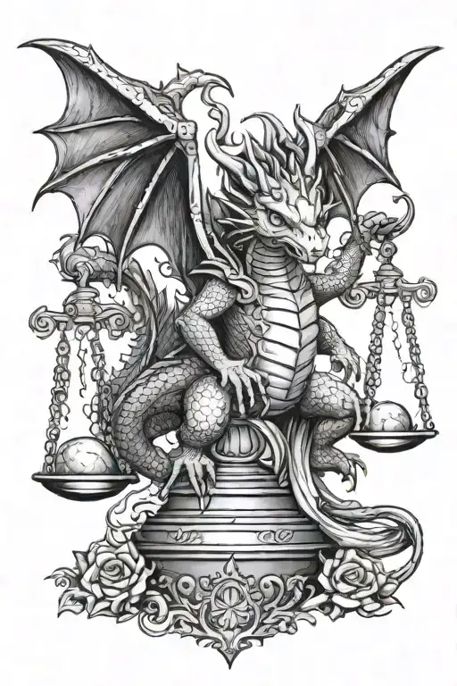 Baby Dragon Sitting On Top Of Scale Of Justice