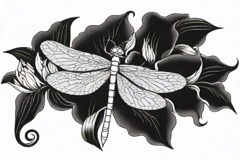 Dragonfly With Lily Flowers