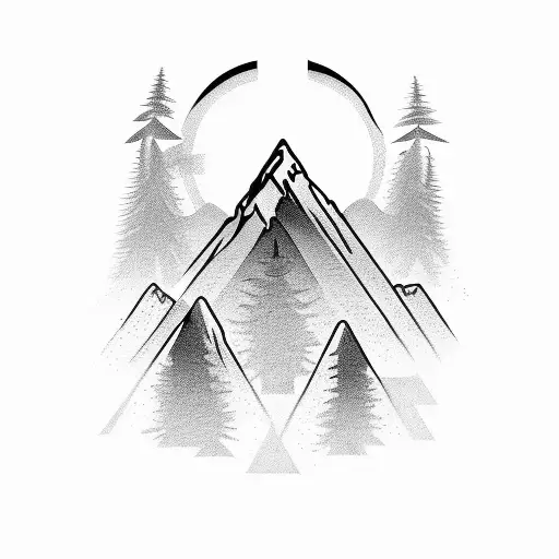 Arrow In The Form Of A Pine Tree With A Mountain In The Center