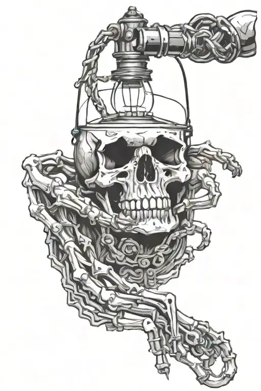 A Skeleton Hand Holding A Chained Lamp Made