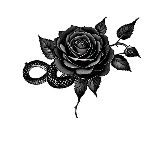 Black Roses With Black Snake Coiled