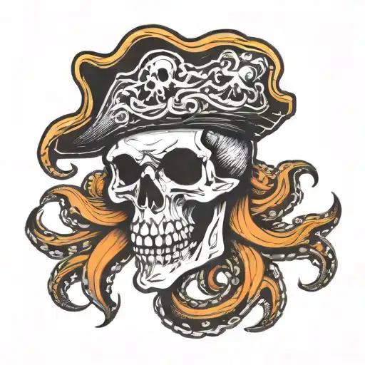 Pirate Skull With Octopuss Tentacles Out Of Mouth