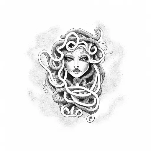Medusa With Flowing Hair And A Powerful Aura