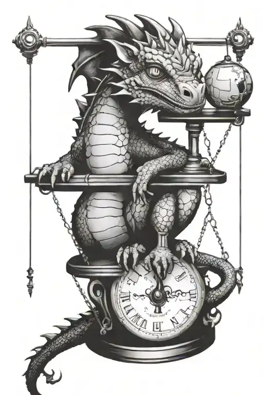Baby Dragon Sitting On Top Of Libra Scale Balanced