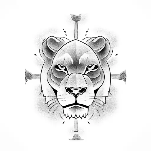 Roaring Lion With A Cross In The Forefront