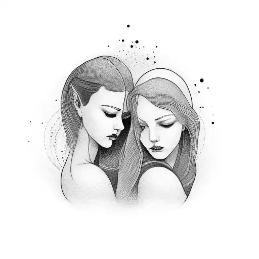 Sensual Embrace Of Two Female Figures