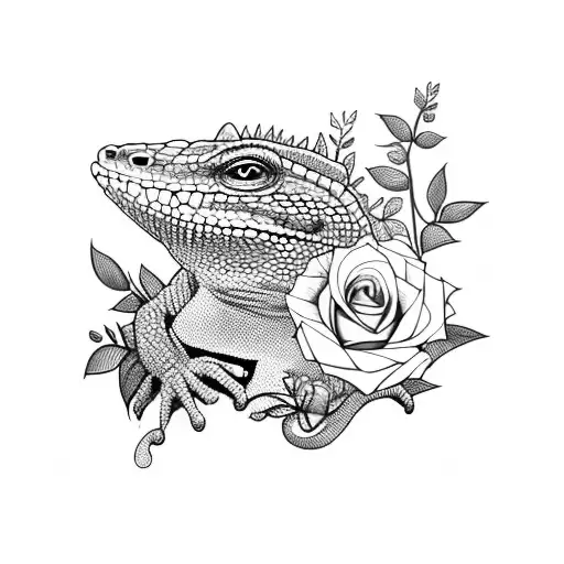 Lizard With Roses In The Forest