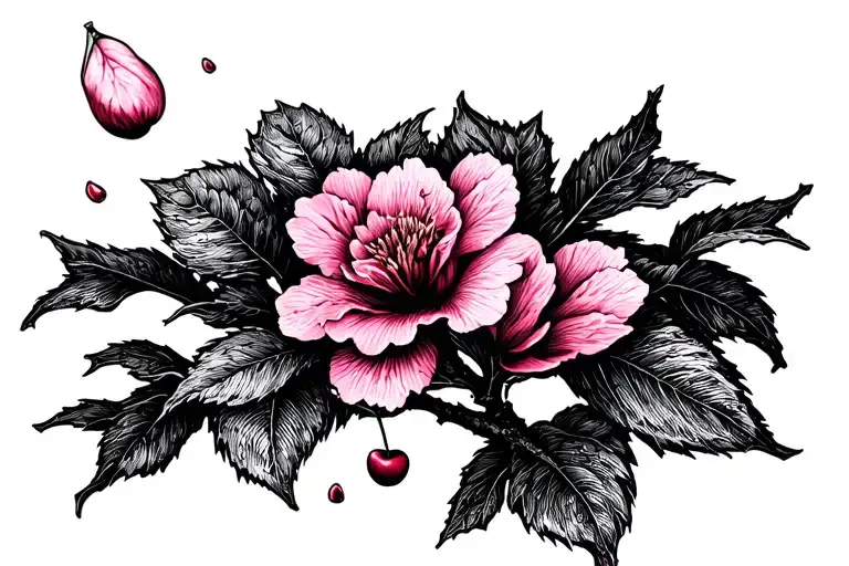 Cherry Tree Flower With A Petal Falling