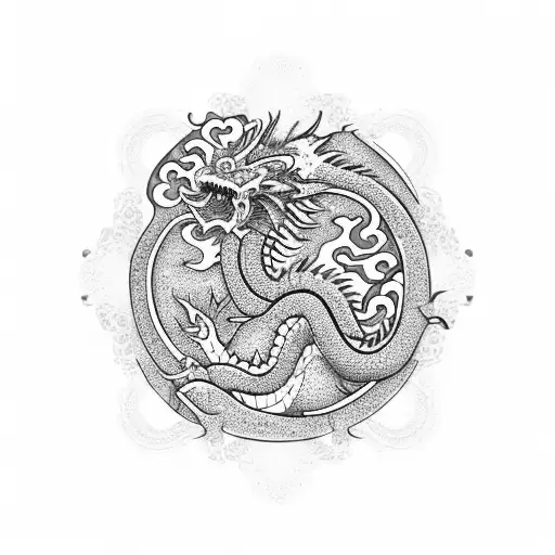 Chinese Dragon Flying Amongst Cherry Blossom Flowers Thigh