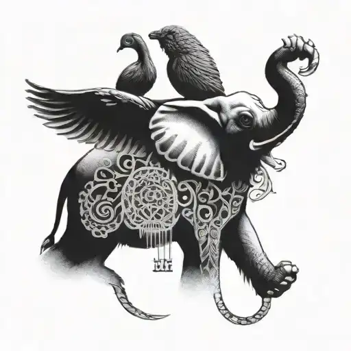 Elephant And Owl Sitting