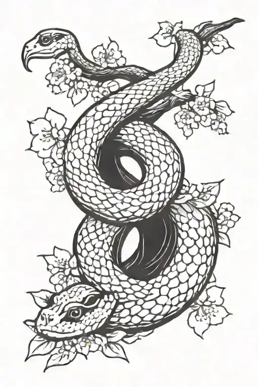 Snake Wrapped Around Cherry Blossom Branch