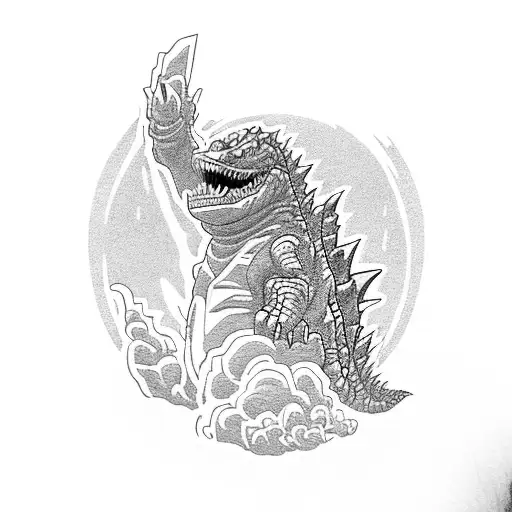 Godzilla In A Toyota Yaris With His Head Out The Window Happy