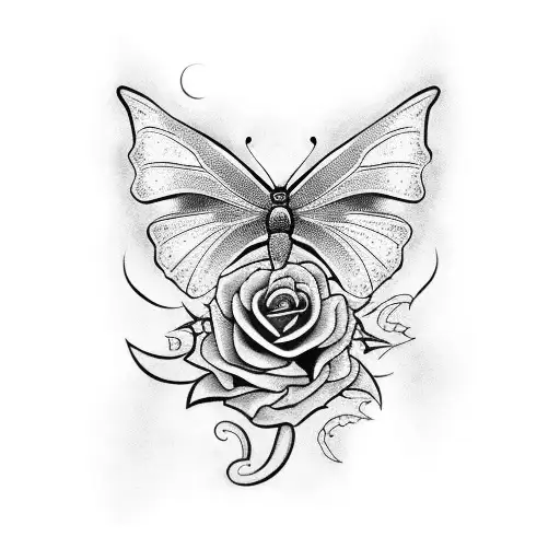 Butterfly With Dragon And Rose