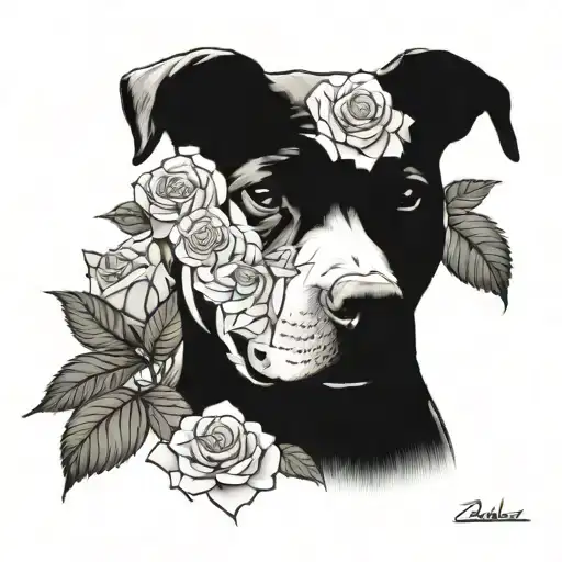 Roses And Pitbull Dog