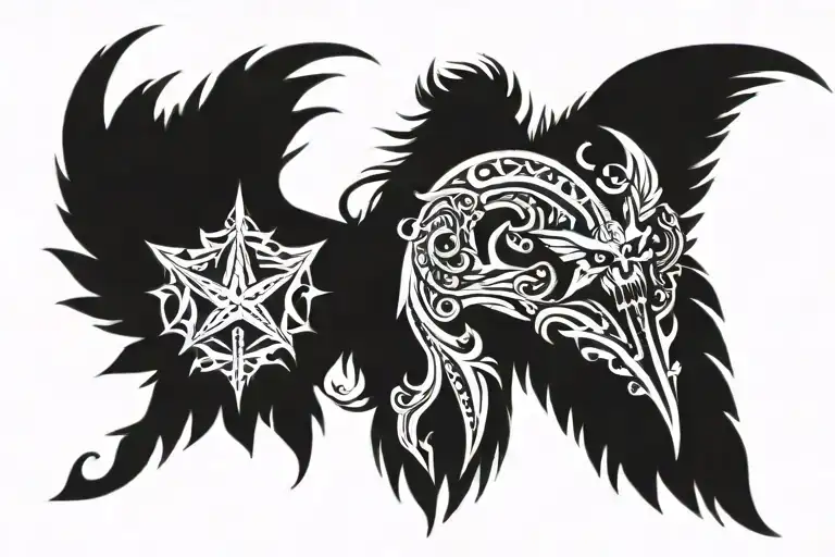 Star And Demon Wings On The Back