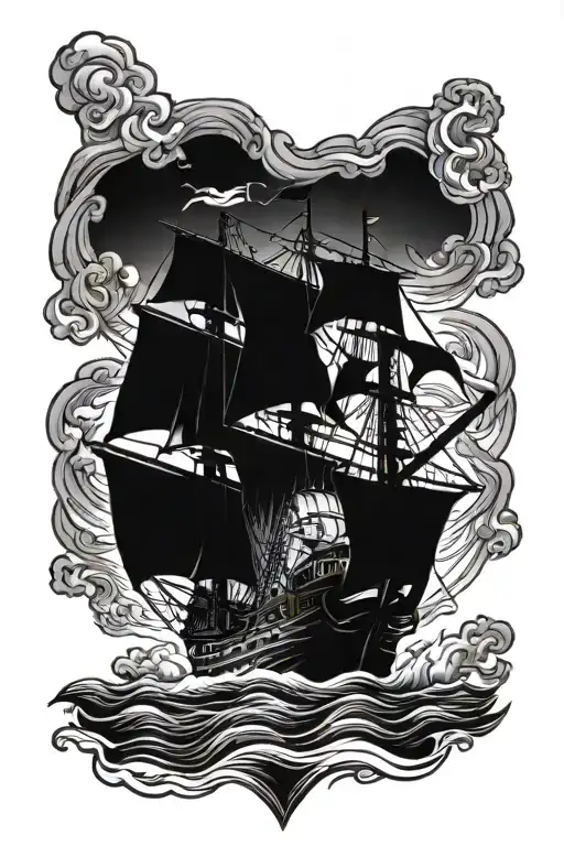 Zues With Lightning Striking A Pirate Ship At Sea