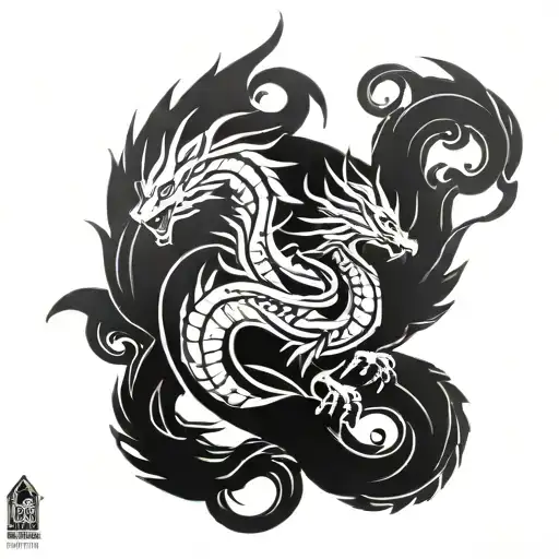 Cyber Tribal Dragon Breathing Fire