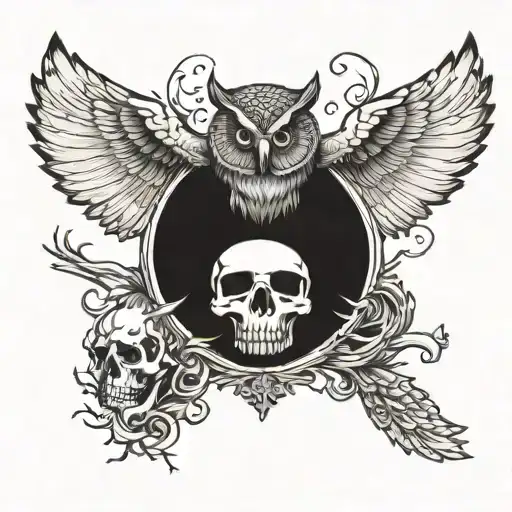 An Owl Flying Carrying Skull