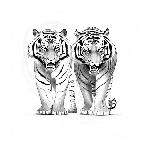 A Majestic Tiger And Elephant Standing Side By Side In A Lush Jungle