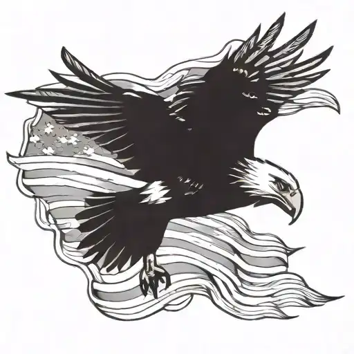Eagle Soaring With American Flag Wings Spread
