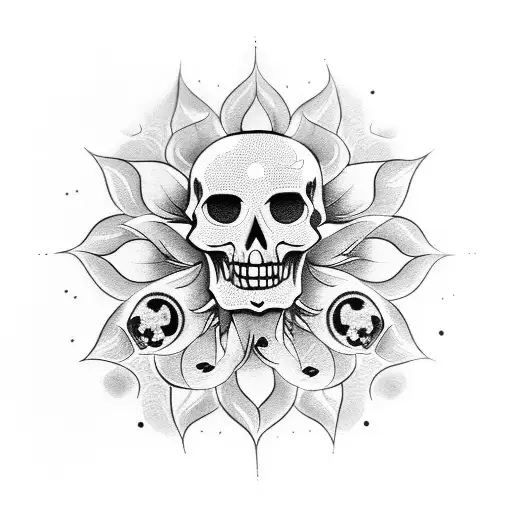 Paw Print With Skulls And Sun Flowers