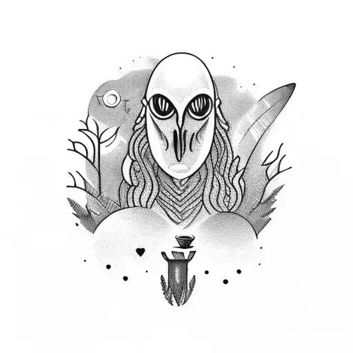 An Alien Drinking Coffee In A Mystical Forest