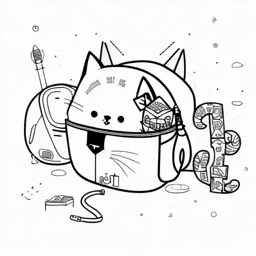 Outline Of A Cute Cat Sitting In An Open Backpack With A Big Head