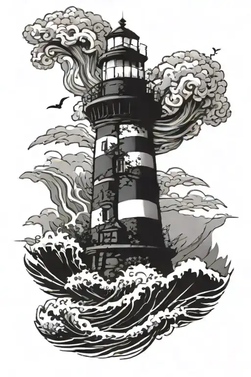 Overgrown Lighthouse Standing Tall Amidst Crashing Waves