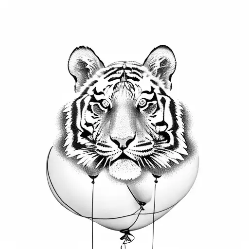 Tiger Holding Balloon On A String
