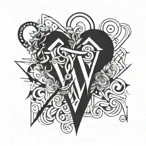A Geometric Heart Design Incorporating The Initials 'S' And 'W' For Sheena And Wife