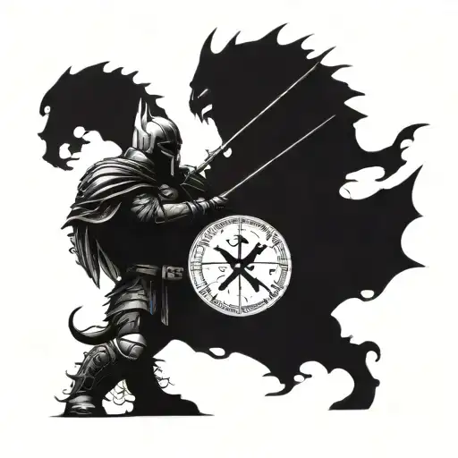 A Dark Knight Facing Off Against A Mythical Behemoth Creature In A Coliseum Battle