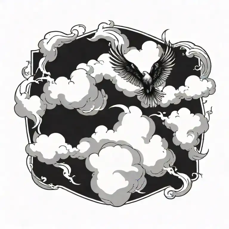 One Bird Free And Flying High Up In A Scene Of Clouds