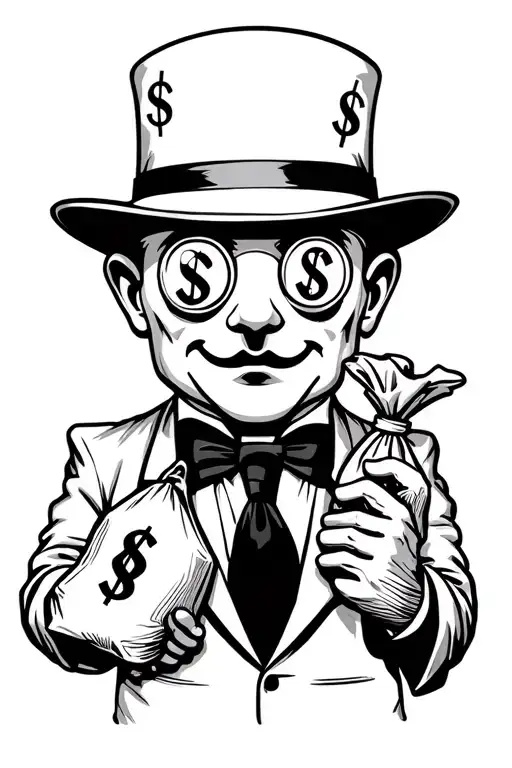 Monopoly Man With Dollar Signs In His Eyes Holding A Money Bag