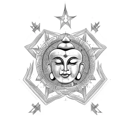 Star And Buddhist Designs For Left Arm